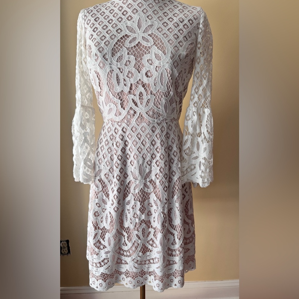 White A-Line Lace Dress with Bell Sleeves